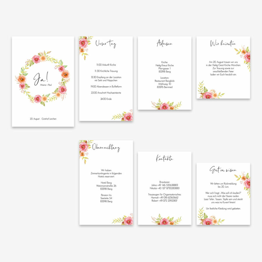 Nachhaltige Pocketfold Hochzeitseinladung im "Bloomy" Design