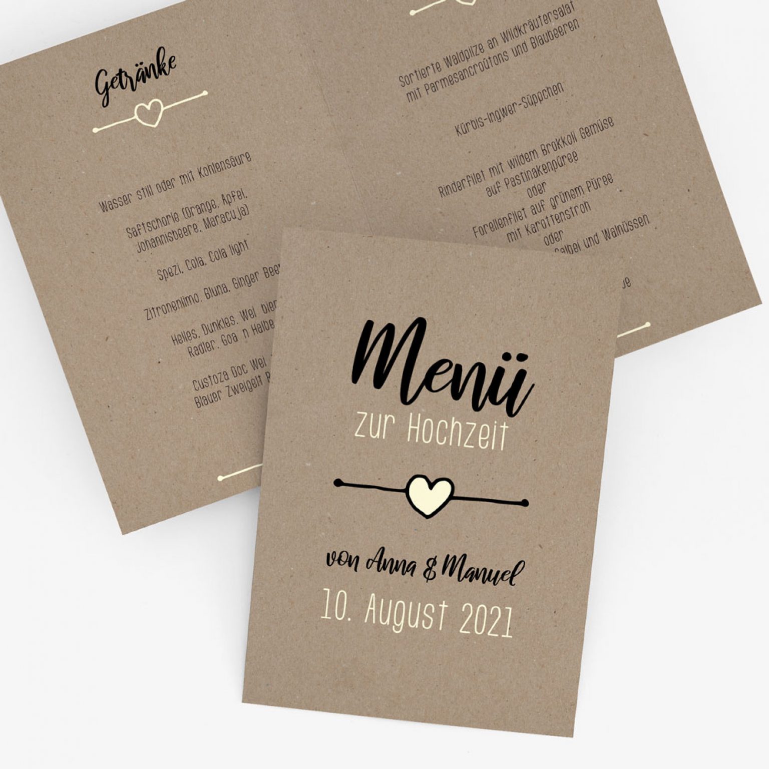 Rustic Craft Nachhaltige Menükarte zur Hochzeit HEJ! FAIR