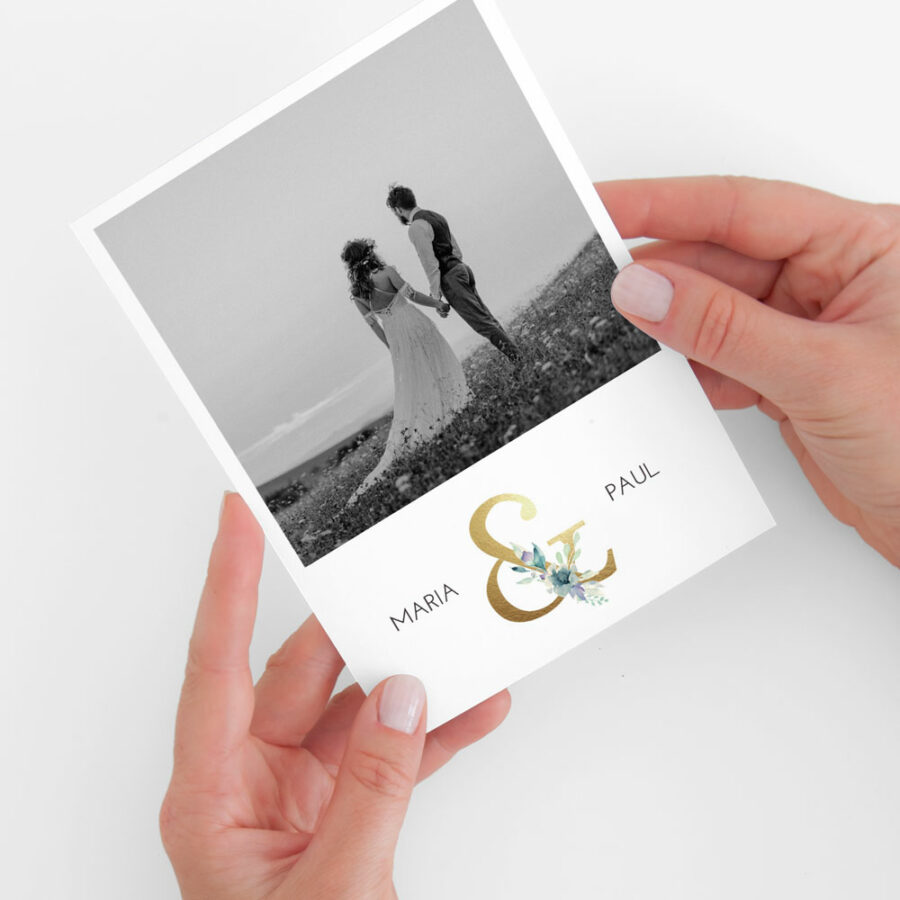 Nachhaltige Dankeskarte Hochzeit "Golden Ampersand"