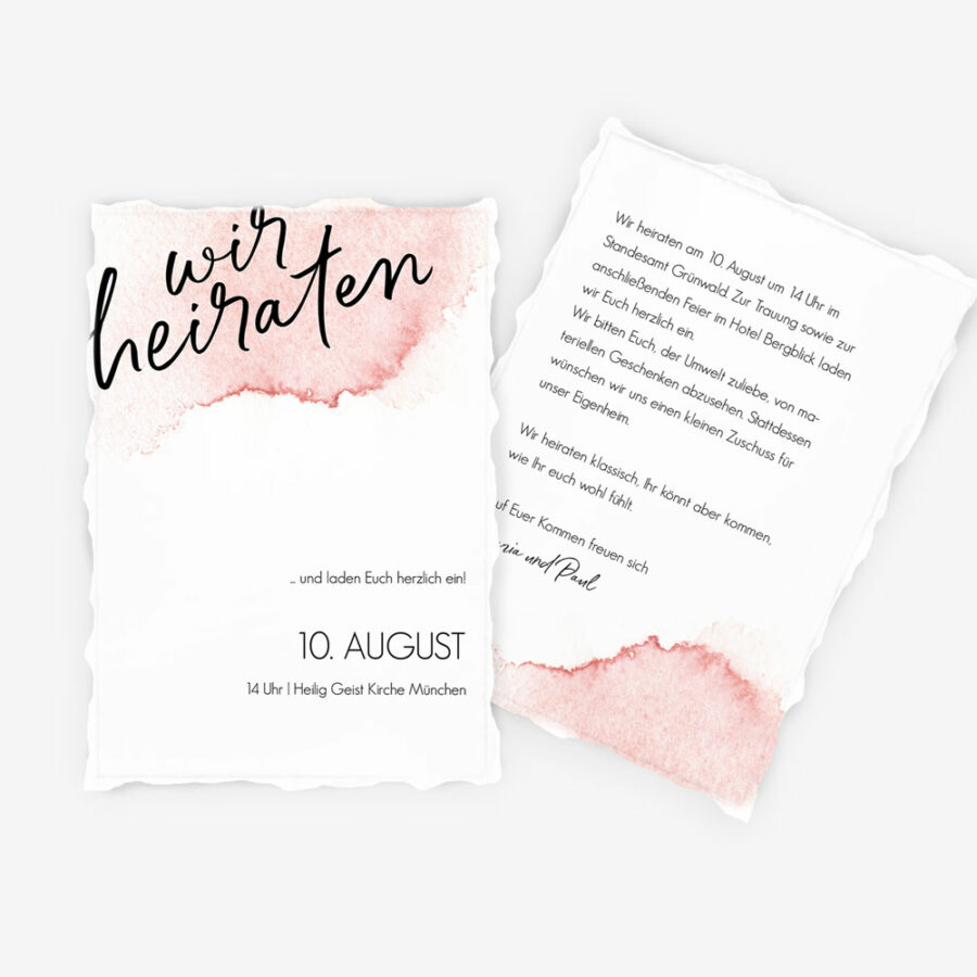 Nachhaltige Hochzeitseinladung "Watercolor Typo"