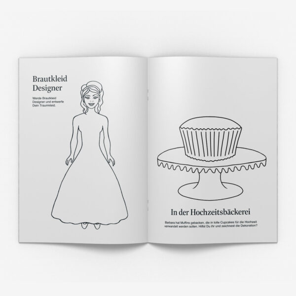 Malbuch und Rätselheft als Gastgeschenk für die Kinder auf der Hochzeit