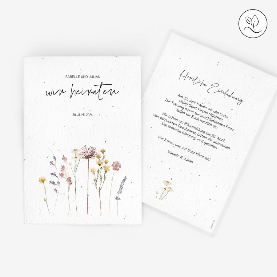 Hochzeitseinladung Samenpapier “Wildblumen” 1