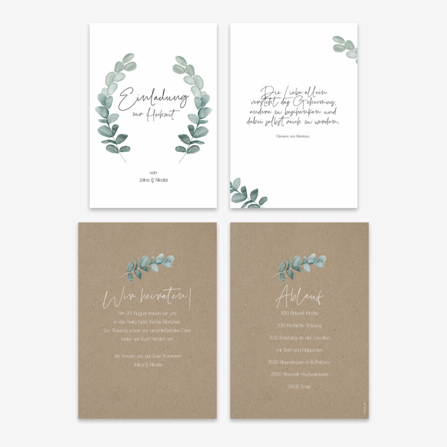 Greenery Hochzeitseinladung im Eukalyptus Design